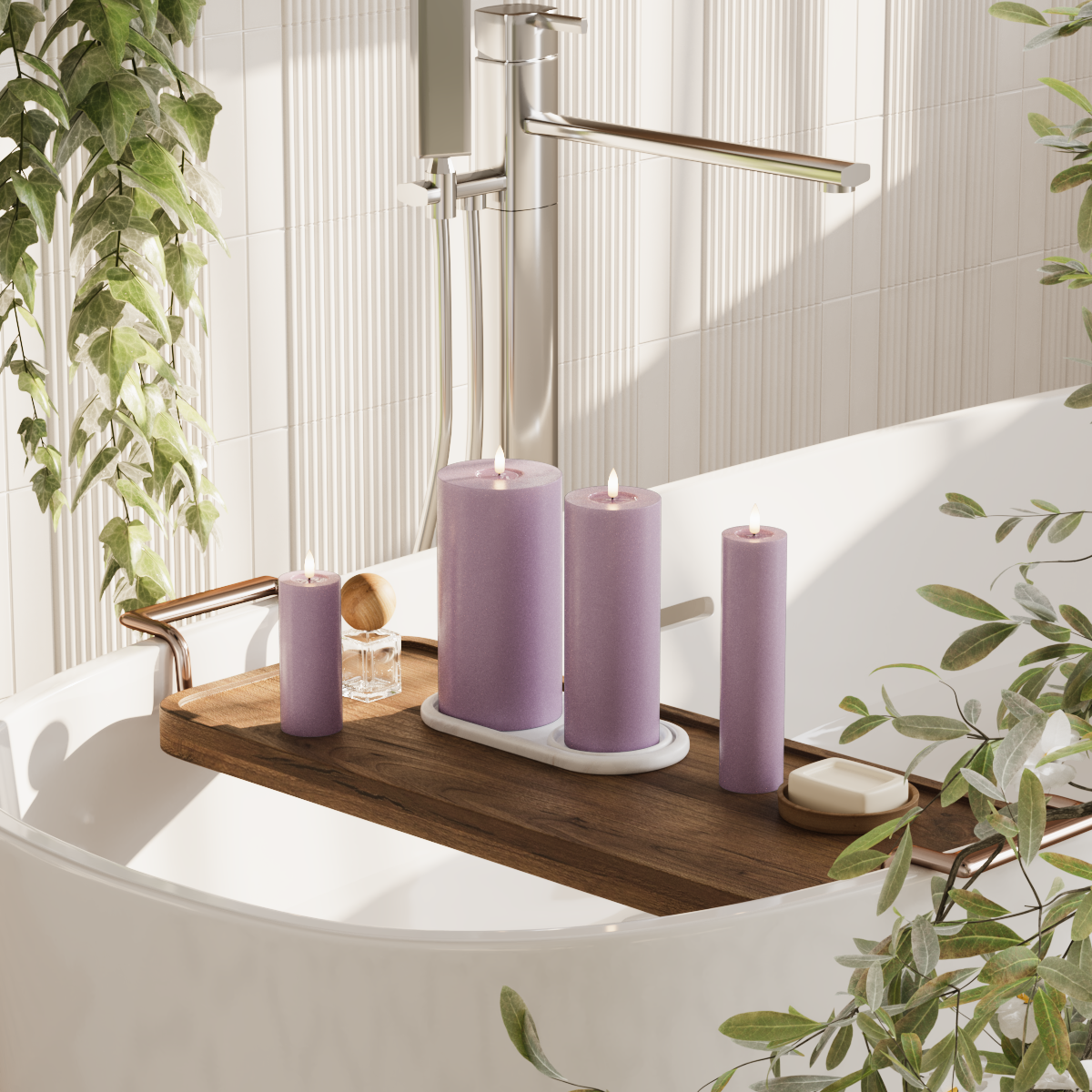 Deluxe Homeart LED Pillar candle package - Light Purple - 5 x 12.5 + 20 | 7.5 x 20 | 10 x 20 cm package 2