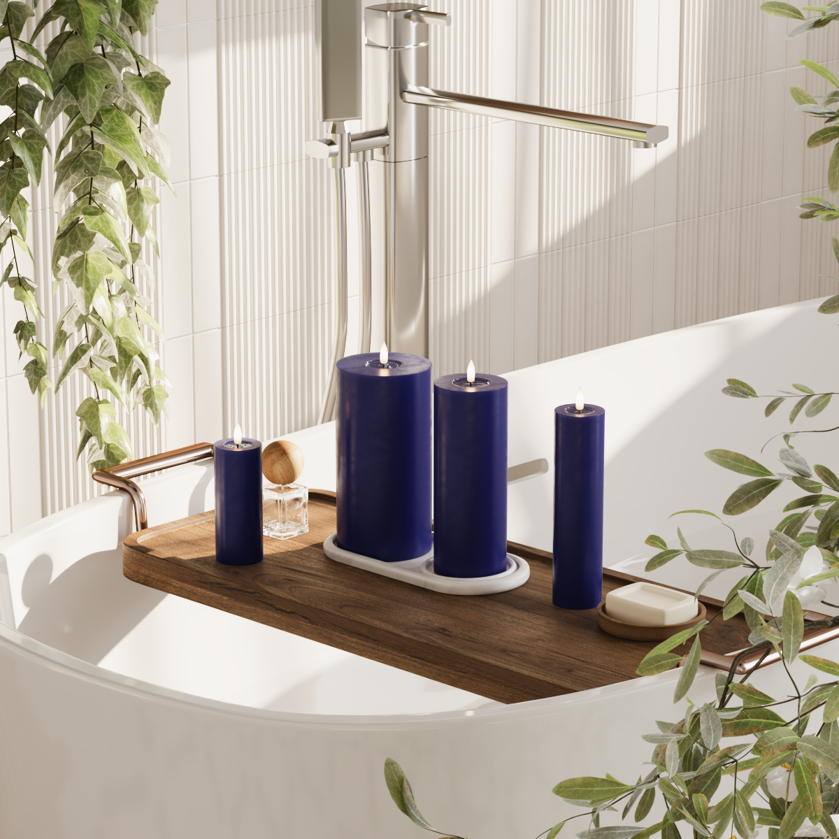 Deluxe Homeart LED Pillar candle package - Royal Blue - 5 x 12.5 + 20 | 7.5 x 20 | 10 x 20 cm package 2