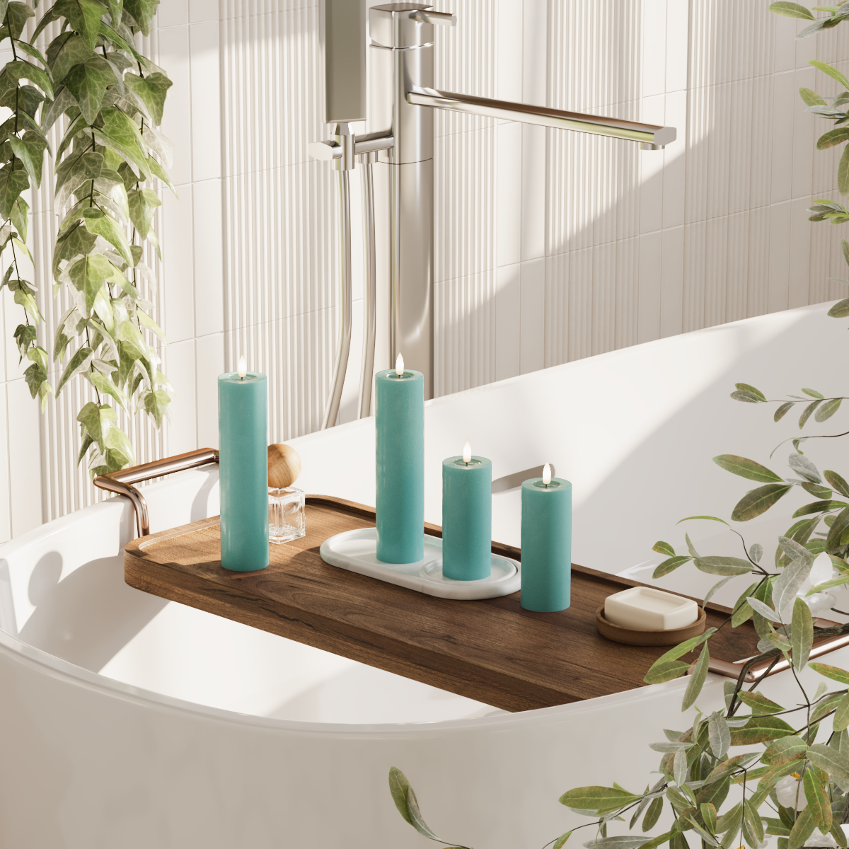 Deluxe Homeart LED Pillar candle package - Jade Green - 2 x 5 x 12.5 | 2x 5 x 20 cm package 2