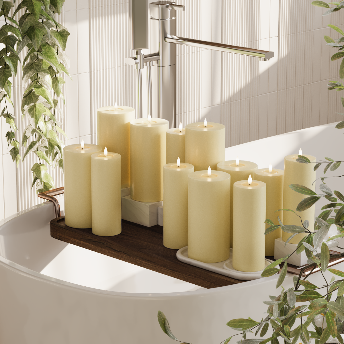 Deluxe Homeart LEDs Vela pilar pacote - Amarelo claro - 6 x 7,5 x 20 | 6x 10x20 cm pacote 2