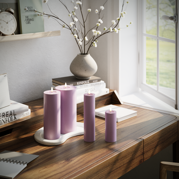Deluxe Homeart LED Pillar candle package - Light Purple - 5 x 12.5 + 20 | 7.5 x 20 | 10 x 20 cm package 1