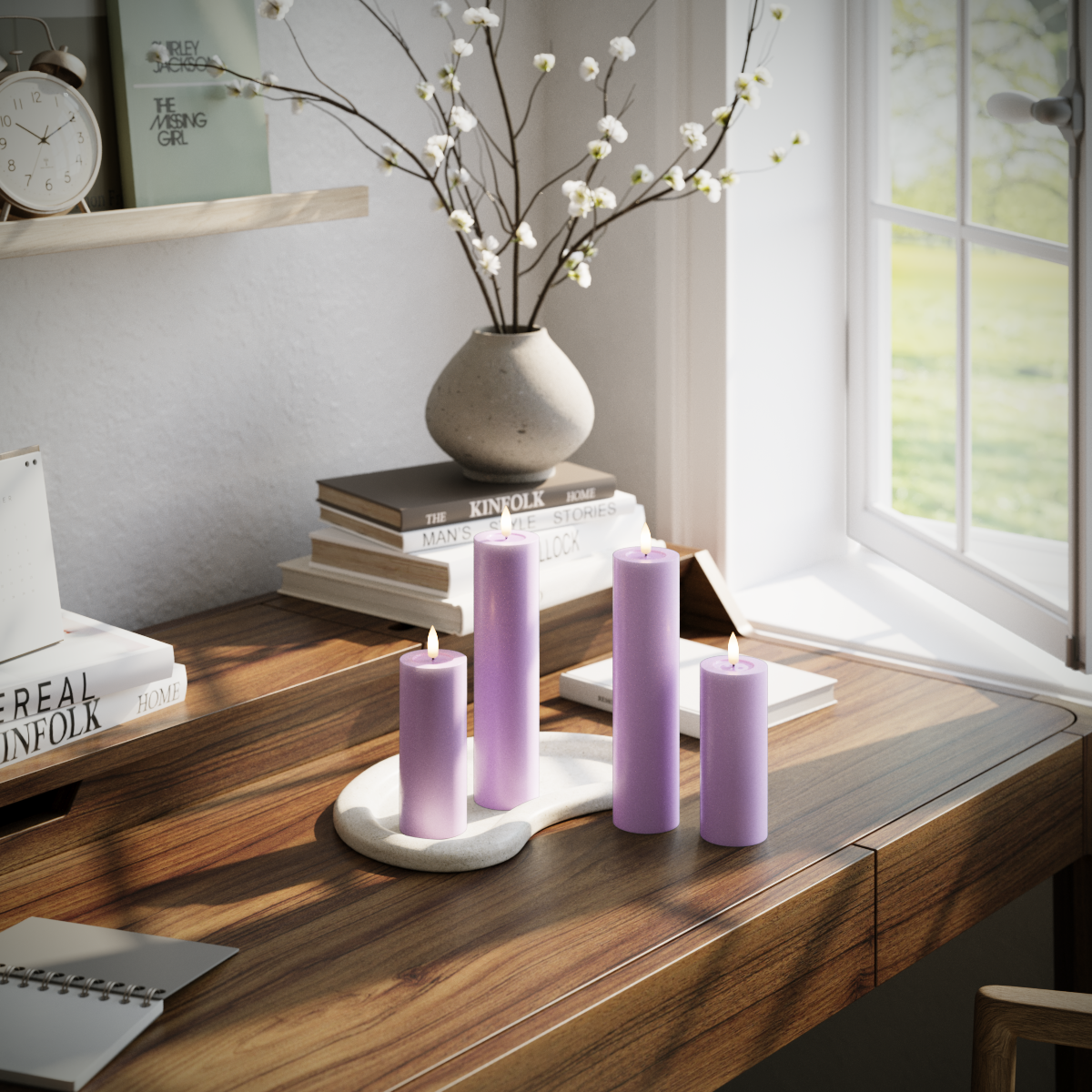 Deluxe Homeart LED Pillar candle package - Lavender - 2 x 5 x 12.5 | 2x 5 x 20 cm package 1