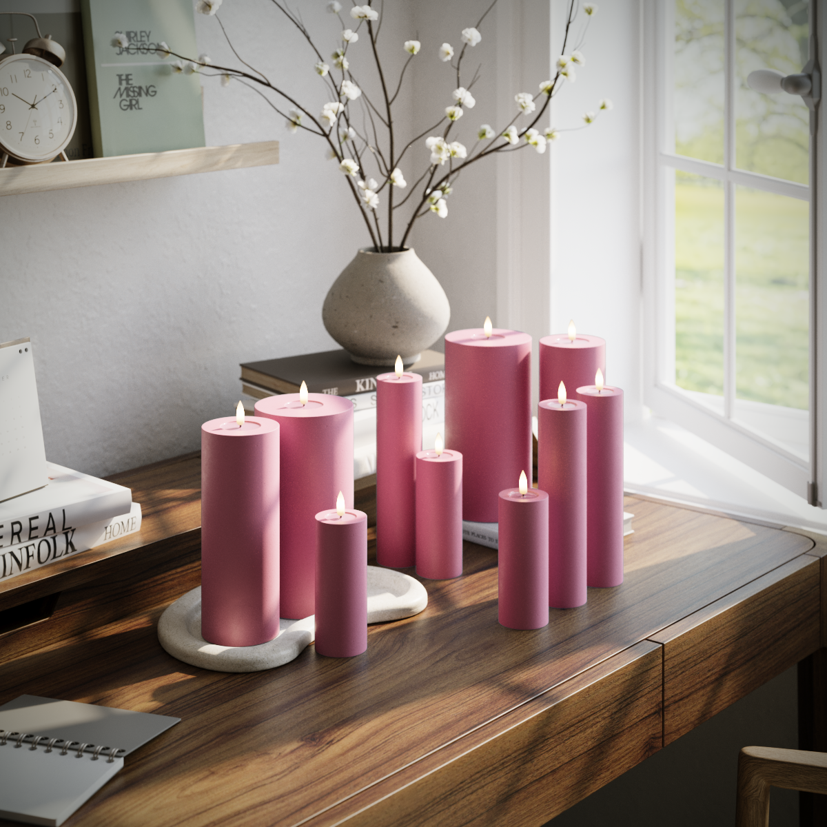 Deluxe Homeart LED Pillar candle package - Magenta - 3 x 5 x 20 | 3 x 5 x 12.5 | 2 x 7.5 x 20 | 2x 10 x 20 cm package 1