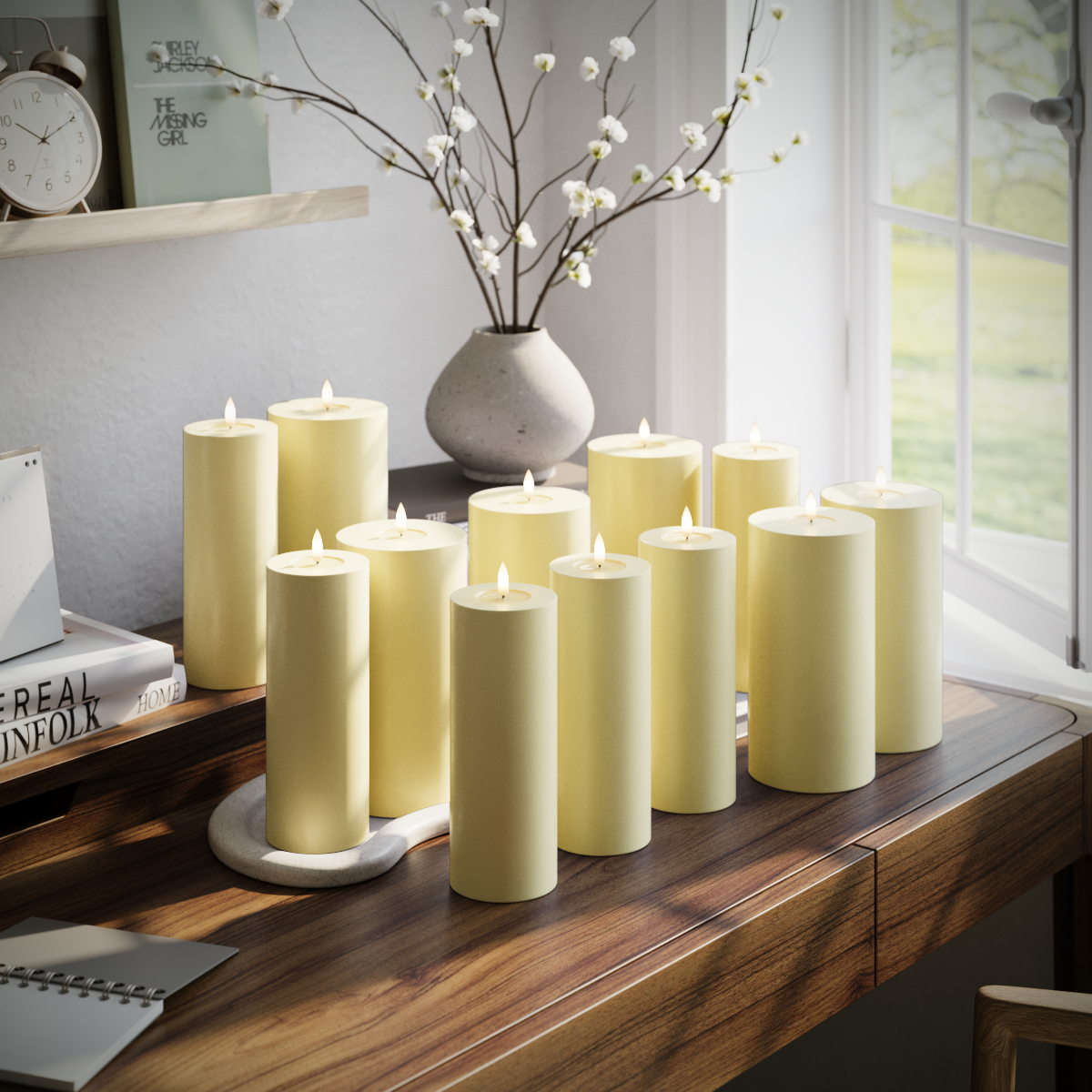 Deluxe Homeart LEDs Vela pilar pacote - Amarelo claro - 6 x 7,5 x 20 | 6x10x20 cm pacote 1