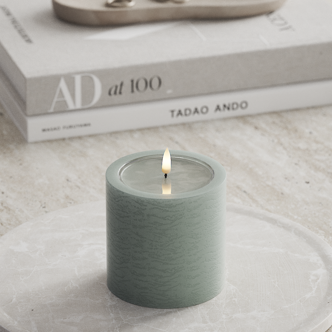 Deluxe Homeart Unique LED Bloklys D 10 x 10 cm Salvie grøn unique bloklys 3